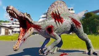 TREX vs SPINOSAURUS vs INDORAPTOR BREAKOUT AND FIGHT  Jurassic World Evolution 2 [upl. by Mungam]