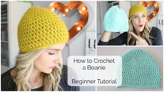 How to Crochet a Beanie  Beginner Tutorial [upl. by Dnalkrik]