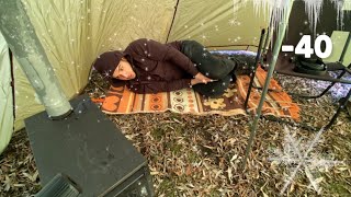 38C EXTREME COLD WINTER CAMPING  Winter Camping with Hot Tent  Bear Hot Tent ASMR [upl. by Cos]