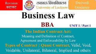 Business Law The Indian Contract Act Quasi Contract Agreement business law unit 1 BBA lu bba [upl. by Neala]