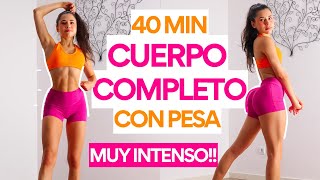 40 min FULL BODY CON MANCUERNA🔥🥵  ESTIRAMIENTOS FINALES – rutina para ganar músculo y quemar grasa [upl. by Essined]