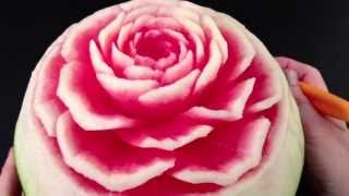 Beautiful Rose Flower Watermelon  Advanced Lesson 9 By Mutita Art Of Fruit Vegetable Carving [upl. by Layod]