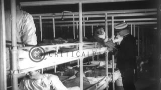 Sleeping quarters aboard the SS Leviathan troopship at sea during World War I HD Stock Footage [upl. by Odilia611]