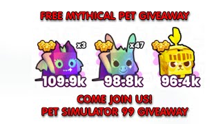 🔴ROBLOX PET SIMULATOR 99 MYTHICAL PET GIVEAWAY LIVE🔴 [upl. by Spevek83]