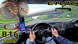 1998 Honda Civic B16 VTEC is 9000RPM of FUN on UNLIMITED AUTOBAHN [upl. by Alicul]