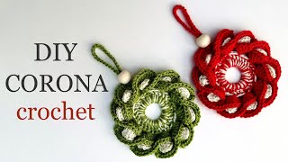 Adorno de Navidad a crochet CORONA tejida paso a paso [upl. by Riaj551]