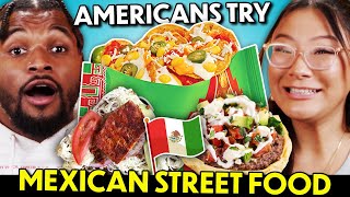 Americans Try Mexican Street Food for the First Time Tlayuda Tostilocos Esquites [upl. by Nevet]