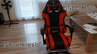 Kreslo  Čiernočervené herné kreslo s masážnym vankúšom  Unboxing [upl. by Suoirtemed]