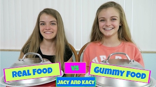 Real Food vs Gummy Food Challenge  Jacy and Kacy [upl. by Feledy]