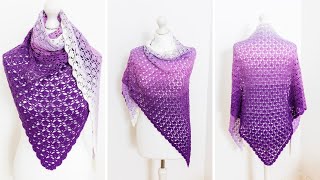 EASY Crochet Shawl Tutorial RELAXING 2row repeat 1 cake of yarn only [upl. by Vidda]