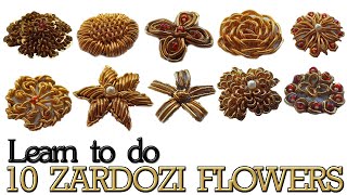 Hand Embroidery Zardosi Flower WorkLearn 10 ZardoziDabkaFrenchwire Flowers Zardosi Work Tutorial [upl. by Watkin]