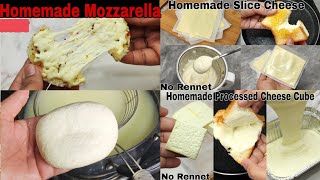 3 Types Of Homemade Cheese Without RennetMozzarellaSlice amp Process Cheeseमात्र 60रू मे चीज बनाए [upl. by Amsa864]