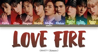 CRAVITY 크래비티  LOVE FIRE Lyrics Color Coded HanRomEng [upl. by Nelleyram]