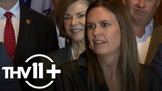 Gov Sarah Huckabee Sanders explains why she isnt using 19K lectern [upl. by Datnow973]