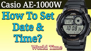 Casio World Time AE1000W Settings  How To Set Time and Date Module 3198 [upl. by Lawley]