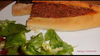 Pide mit Hackfleisch SpinatFeta Rezept  Kiymali Pide Ispanakli Pide tarifi  türkisch [upl. by Cypro131]