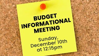 SVBC Budget Informational Meeting  1215PM December 10 2023 [upl. by Kyd]