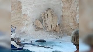 Massive Cliff Collapse on Navagio beach Zakynthos  Greece [upl. by Arutnev]