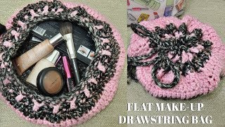 How to Crochet a Flat Drawstring MakeUp Bag [upl. by Perle]