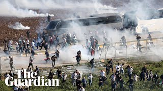 Turkish police fire tear gas and water cannon as proPalestine protesters storm US base [upl. by Lettie]