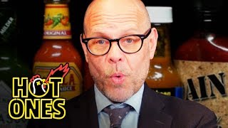 Alton Brown Rigorously Reviews Spicy Wings  Hot Ones [upl. by Kablesh]