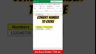 Convert Number into Crores In Excel exceltutorial [upl. by Ark41]