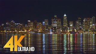 4K UHD Seattle at Night  Urban Relax Video View from Alki Beach Trail  3 Hours [upl. by Lleneg919]