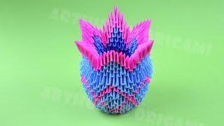 Origami vase from pieces of paper ♡ DIY How to make an origami vase 3D Tutorial [upl. by Alyal]