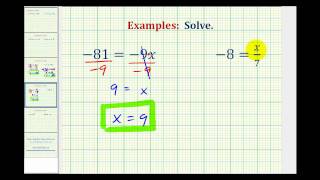 Ex Solving One Step Equation by MultDiv Integers Var on Right [upl. by Billy]