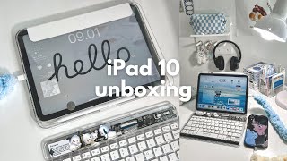 iPad 10 silver  accessories aesthetic unboxing  iPadOS 17 homescreen setup cute keyboard 🤍 [upl. by Mani]