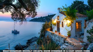 Mediterranean Magic Cozy Greek Home Glows Under the Night Sky [upl. by Ellennad]