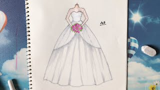 How to Draw a Wedding Dress 24  Vẽ Váy Cưới  An Pi TV Coloring [upl. by Melvina]