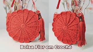 BOLSA DE CROCHÊ FLOR COM FORRO E FECHAMENTO COM ABAS EM FIO NÁUTICO [upl. by Tenaj]