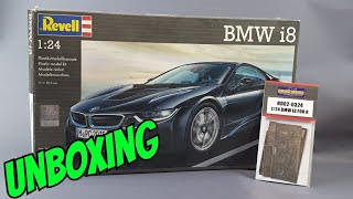 Revell 07008 BMW i8 124 revellde und HobbyDesign updetail set unboxing  Modellbau deutsch [upl. by Kendrick]