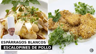 ESPÁRRAGOS blancos en tres texturas  ESCALOPINES de POLLO con salsa de queso  con Arguiñano [upl. by Wicks]