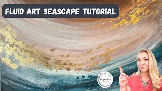 Fluid Acrylic Seascape Tutorial  Fluid Techniques Spray Paint amp Gold Leaf Finish [upl. by Llehsim]