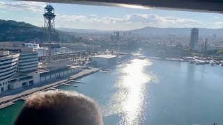 Barcelona Port Beach Cable Car Ride Up to Montjuïc Mountain Amazing View of the City Bird Box Movie [upl. by Charlena]