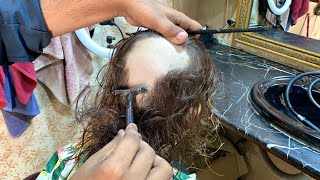 ASMR BARBER  HeadShave Long Hair Girl with Razor  Most Attractive Headshave Girl  Fast Headshave [upl. by Roose]