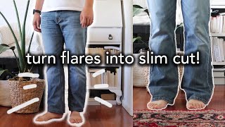 DIY Skinny Jean Hack👖 How to sew flares into slim pants  Taper pant leg into straight cut tutorial [upl. by Kania]