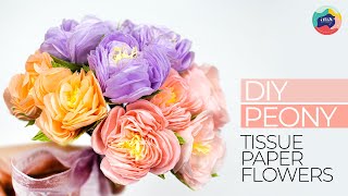 How to Make Tissue Paper Peony Flowers Easy Tissue Paper Flowers DIY [upl. by Enirtak]