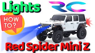 Lights for the Red Spider Mini Z 4x4 128 Jeep Rubicon  clone of Kyosho Mini Z [upl. by Einnahpets]