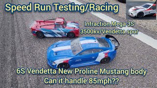 Speed Run TestingRacing Vendetta 6S Proline body Infraction Mega 3S 4tec30 Supra 3S Limitless [upl. by Labannah]