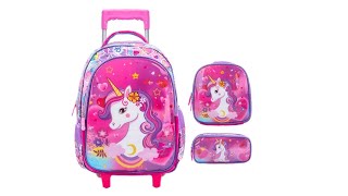 Kit mochila escolar infantil de rodinhas Bolsa resistente impermeável com lancheira e estojo [upl. by Rekyr]