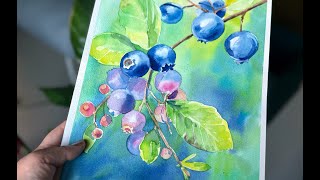 Blaubeeren in Aquarell  Aquarellmalerei [upl. by Yereffej]