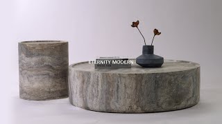 Alo Cylinder Travertine Drum Side Table amp Coffee Table  Modern Furniture [upl. by Dej216]