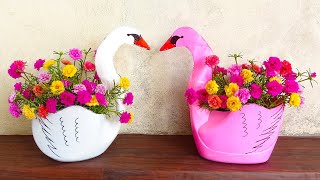 Recycle Plastic Bottles into Beautiful Swan Portulaca Flower Pots Making for Garden  Garden Design [upl. by Araic]