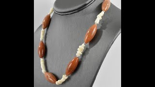 18quot Sterling Silver 925 Red Aventurine and Cream Coral Necklace [upl. by Idnarb]