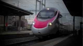 Slowmotion SBB CFF FFS Eurocity 51 Basel  Milano Centrale in Thun ETR 610 amp Announcement [upl. by Lladnar243]