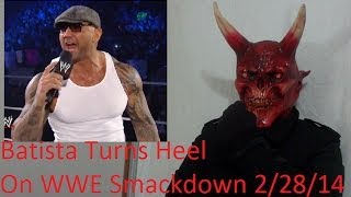 Batista Turns Heel On WWE Smackdown 22814 [upl. by Eirac]