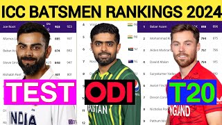 ICC Ranking 2024 Top 10 ODI Batsman Top 10 Test T20I Batsman  Cricket [upl. by Zizaludba]